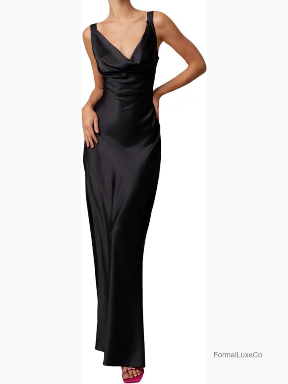 Satin Cowl Neck Sleeveless Bodycon Maxi Dress Formal Wedding Guest